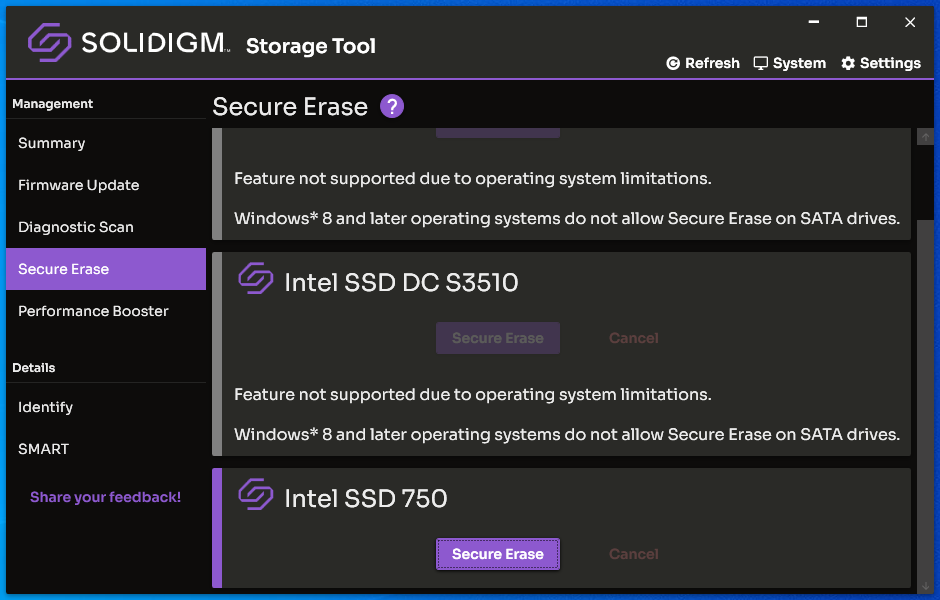 Secure erase shop tool